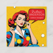 メイクアップアーティストポップ・アートのレトロアートレディーウーマン スクエア名刺 (正面)