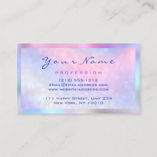 メイクアップアーティストマイクロブラディングまつ毛ホログラフィーピンク 名刺 (裏面)