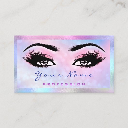 メイクアップアーティストマイクロブラディングまつ毛ホログラフィーピンク 名刺 (正面)