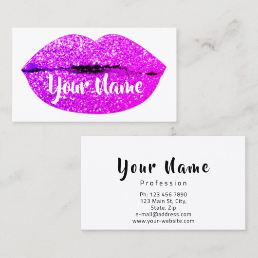 メイクアップアーティストマゼンタピンクキスリップシュガーグリッター 名刺 (正面/裏面)