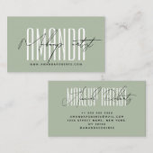メイクアップアーティストモダンタイポグラフィスクリプトのセージ緑 名刺 (正面/裏面)