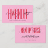 メイクアップアーティストモダンタイポグラフィスクリプト赤ピンク 名刺 (正面/裏面)