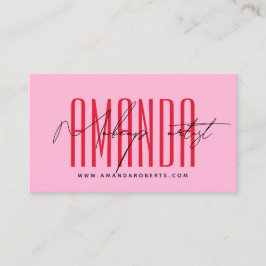 メイクアップアーティストモダンタイポグラフィスクリプト赤ピンク 名刺