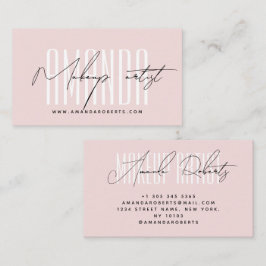 メイクアップアーティストモダンタイポグラフィスクリプト赤面ピンク 名刺