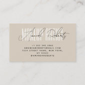 メイクアップアーティストモダンタイポグラフィスクリプトbeige 名刺 (裏面)