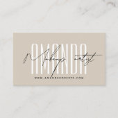 メイクアップアーティストモダンタイポグラフィスクリプトbeige 名刺 (正面)