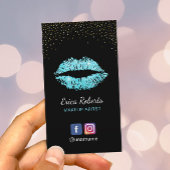 メイクアップアーティストモダンターコイズグリッターリップサロン 名刺