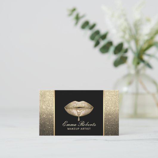 メイクアップアーティストモダンドリップリップ金ゴールドグラデーション 名刺 (スタンド正面)
