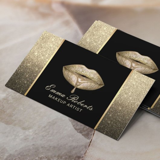 メイクアップアーティストモダンドリップリップ金ゴールドグラデーション 名刺