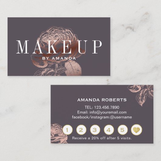 メイクアップアーティストモダンバラ金ゴールドフローラロイヤリティ ロイヤリティカード (正面/裏面)