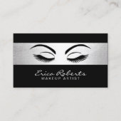 メイクアップアーティストモダンブラック&シルバーサロン 名刺 (正面)