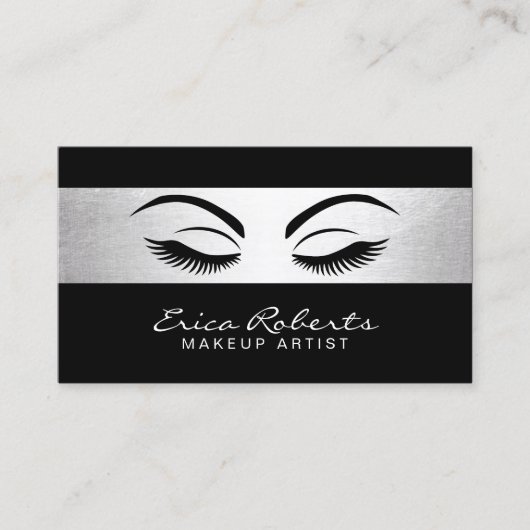メイクアップアーティストモダンブラック&シルバーサロン 名刺 (正面)