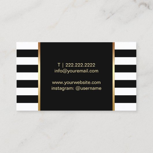 メイクアップアーティストモダンブラック&ホワイトストライプ 名刺 (裏面)