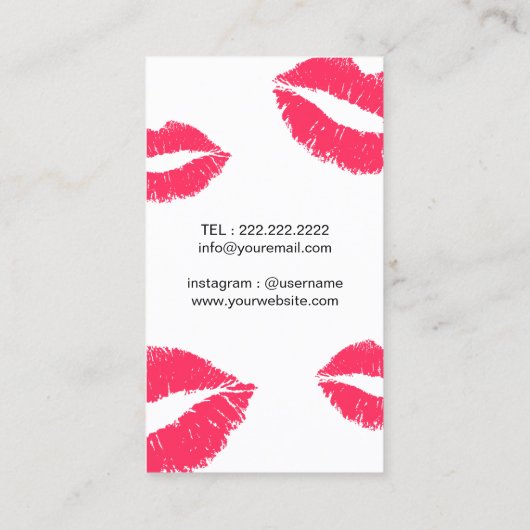 メイクアップアーティストモダンレッドリップエレガント美しいサロン 名刺 (裏面)