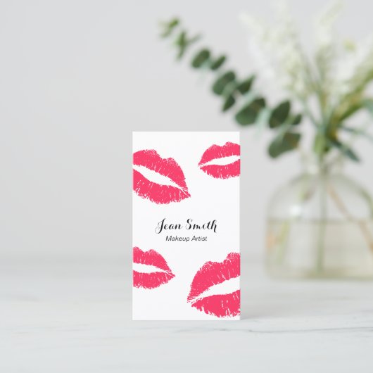 メイクアップアーティストモダンレッドリップエレガント美しいサロン 名刺 (スタンド正面)