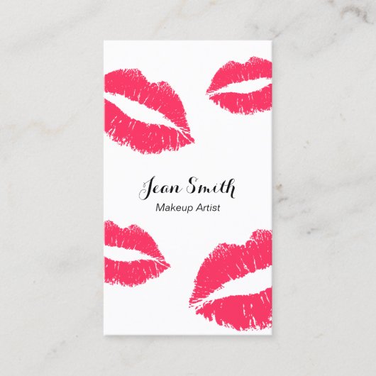 メイクアップアーティストモダンレッドリップエレガント美しいサロン 名刺 (正面)