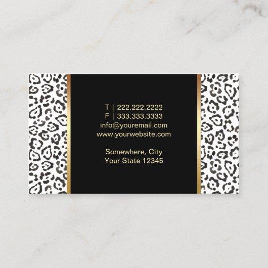 メイクアップアーティストモダン白黒ヒョウ金ゴールドリップ 名刺 (裏面)