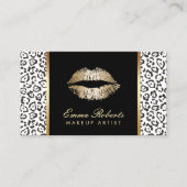 メイクアップアーティストモダン白黒ヒョウ金ゴールドリップ 名刺 (正面)