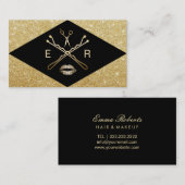 メイクアップアーティストモダン美容師ブラック&金ゴールド 名刺 (正面/裏面)
