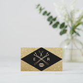 メイクアップアーティストモダン美容師ブラック&金ゴールド 名刺 (スタンド正面)