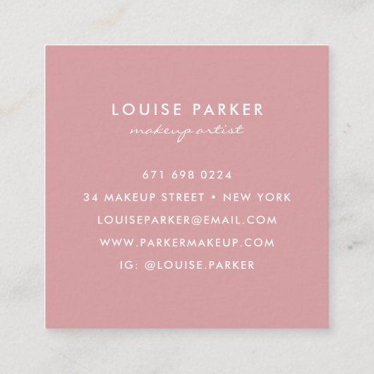 メイクアップアーティストモダン赤面ピンク白い唇キス スクエア名刺 (裏面)
