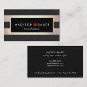 メイクアップアーティストモダン金ゴールドとブラックストライプキス 名刺 (正面/裏面)