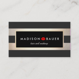 メイクアップアーティストモダン金ゴールドとブラックストライプキス 名刺