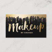 メイクアップアーティストモダン金ゴールドドリップスブラックグリッター 名刺 (正面)