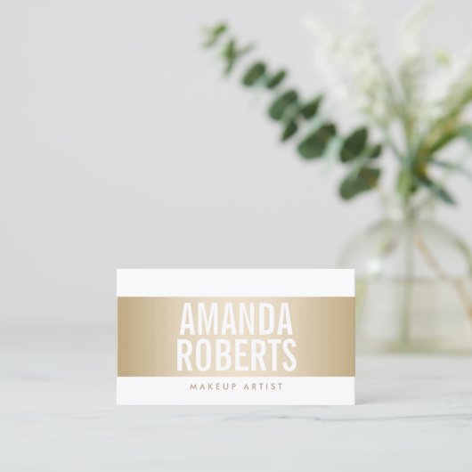 メイクアップアーティストモダン金ゴールドベルはっきりしたト 名刺 (スタンド正面)