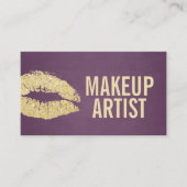 メイクアップアーティストモダン金ゴールド&パープル 名刺 (正面)