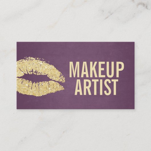 メイクアップアーティストモダン金ゴールド&パープル 名刺 (正面)