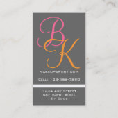 メイクアップアーティストモノグラムビジネスカードピンクグレー 名刺 (裏面)