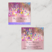 メイクアップアーティストユニコーン自筆証書ドリップ爪、 ネイルグリッター スクエア名刺 (正面/裏面)