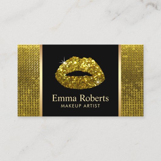 メイクアップアーティストラグジュアリー金ゴールドリップモダン美しいサロン 名刺 (正面)