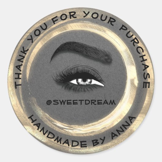 メイクアップアーティストラッシュクリーナーグレーゴールデンフレームロゴ ラウンドシール (正面)