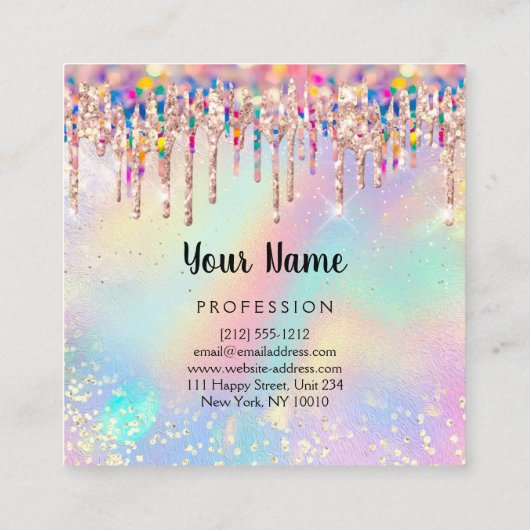 メイクアップアーティストラッシュスタジオ金ゴールドホログラフィークラウン スクエア名刺 (裏面)