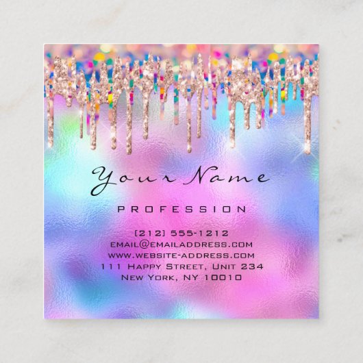 メイクアップアーティストラッシュズ爪、 ネイル自筆証書ユニコーン雨 スクエア名刺 (裏面)