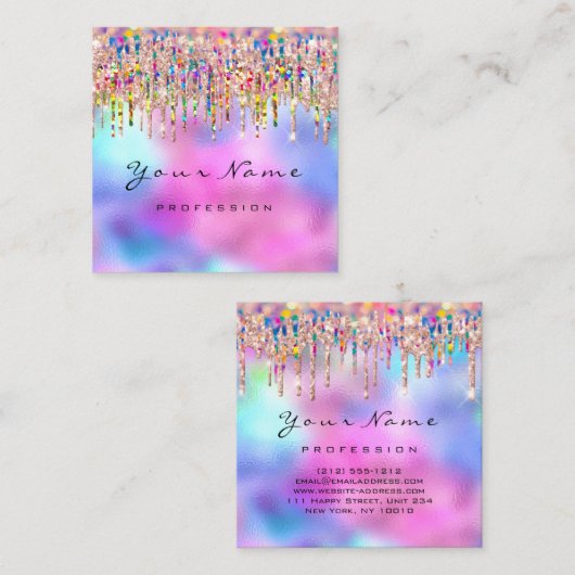 メイクアップアーティストラッシュズ爪、 ネイル自筆証書ユニコーン雨 スクエア名刺 (正面/裏面)