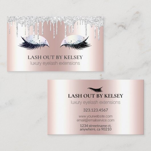 メイクアップアーティストラッシュピンク+プラチナグリッタードリップス 名刺 (正面/裏面)