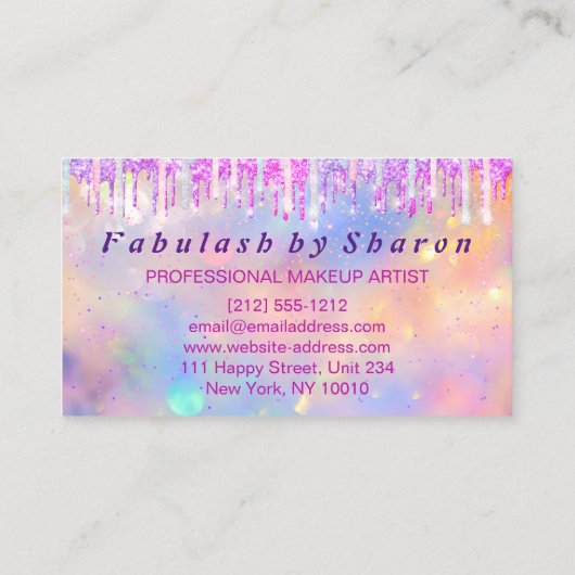 メイクアップアーティストラッシュホログラフヘアピンクハサミ 名刺 (裏面)