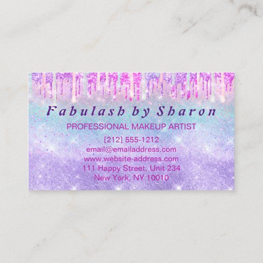 メイクアップアーティストラッシュホログラフユニコーンピンクのはさみ 名刺 (裏面)