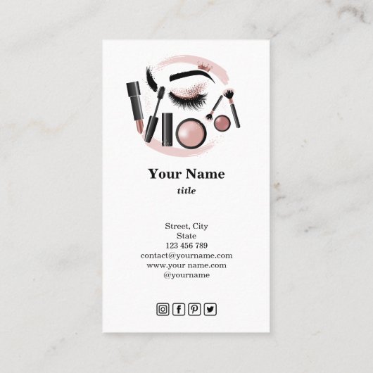 メイクアップアーティストラッシュマスカラリップスティックバラ金ゴールド 名刺 (裏面)