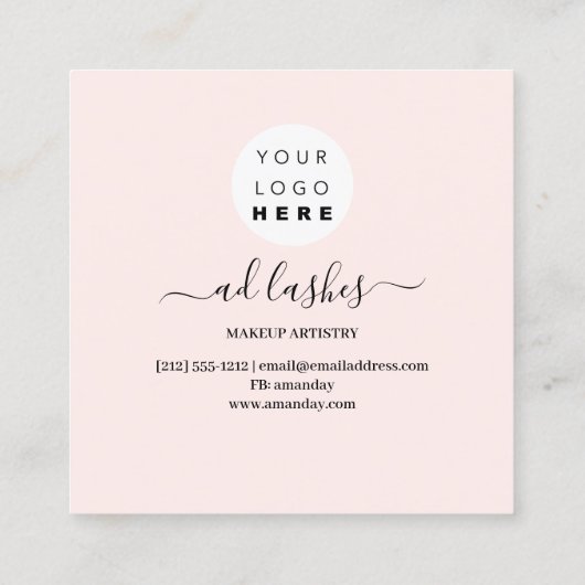 メイクアップアーティストラッシュ美しいスタジオピンクブルー スクエア名刺 (裏面)