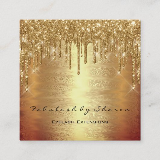 メイクアップアーティストラッシュMUA暖かい金ゴールドスパーク スクエア名刺 (正面)