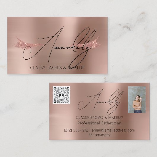 メイクアップアーティストラッシュQRロゴマイクロブレードバラグリッター 名刺 (正面/裏面)