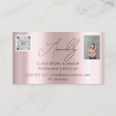 メイクアップアーティストラッシュQRロゴマイクロブレード赤面バラ 名刺 (裏面)