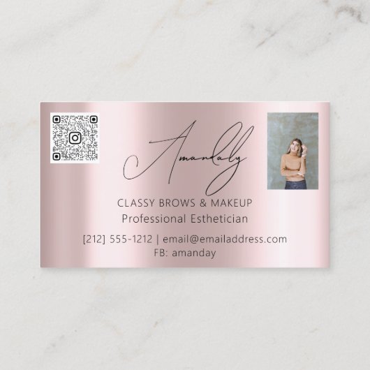メイクアップアーティストラッシュQRロゴマイクロブレード赤面バラ 名刺 (裏面)