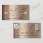 メイクアップアーティストラッシュQRロゴマイクロブレード金ゴールドバラ 名刺 (正面/裏面)