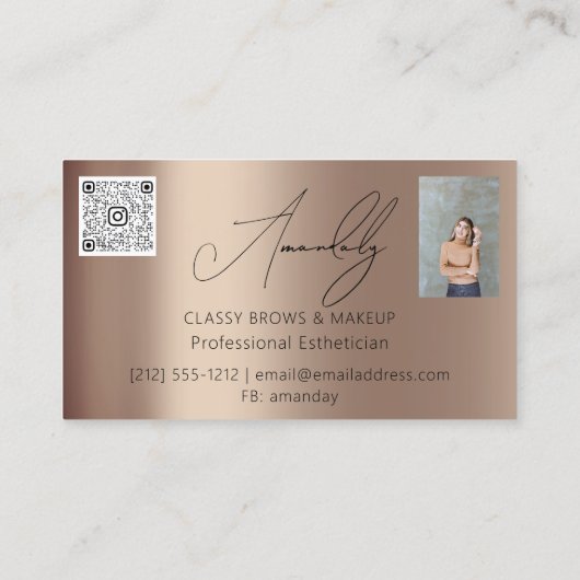 メイクアップアーティストラッシュQRロゴマイクロブレード金ゴールドバラ 名刺 (裏面)