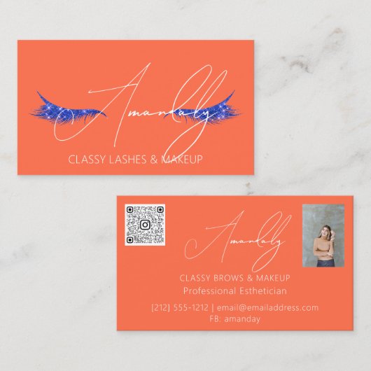 メイクアップアーティストラッシュQRロゴMicroblade Blue Orange 名刺 (正面/裏面)